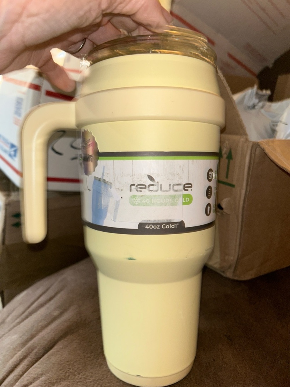 Reduce 40oz Pale Yellow Insulated Travel Mug with Handle
